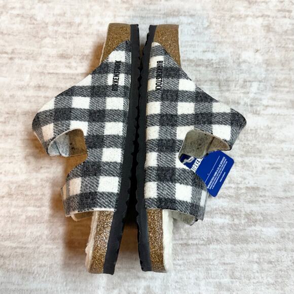 Birkenstock Arizona Shearling 43 Regular Fit White Black Plaid Wool Sandals New main image 4